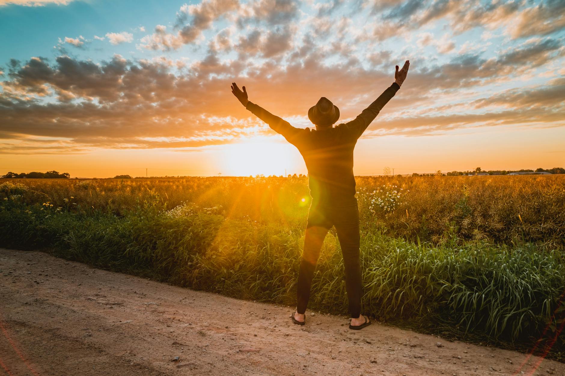 Woman walking a sunlit path representing the guided new beginning energy of angel number 104