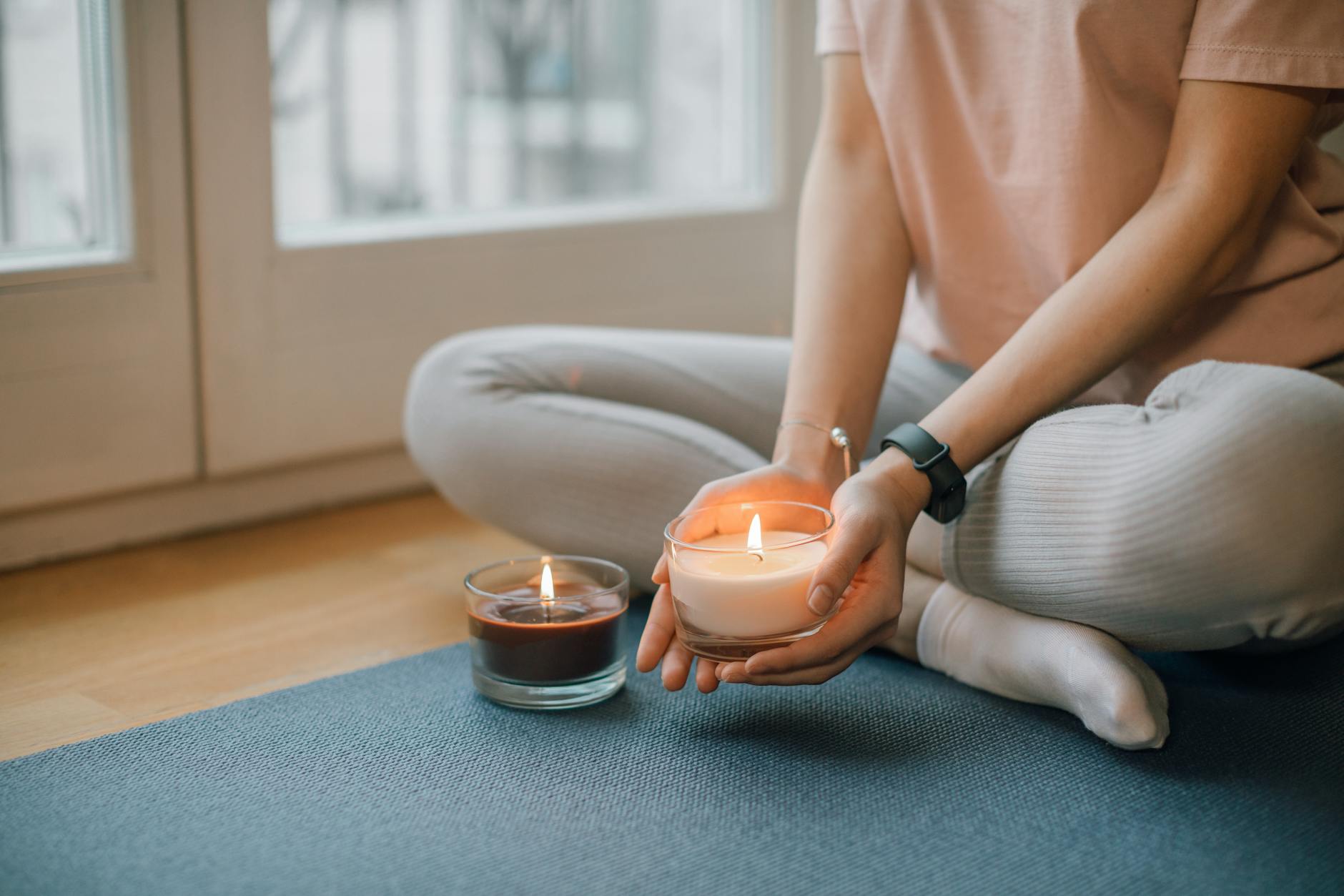 Candles lit in meditation — the sacred, blessed atmosphere of spiritual support that angel number 433 promises for your foundations